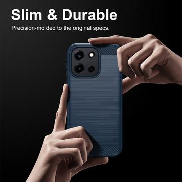 OnePlus Nord 6/Turbo 6/6V Børstet TPU Cover - Karbonfiber - blå