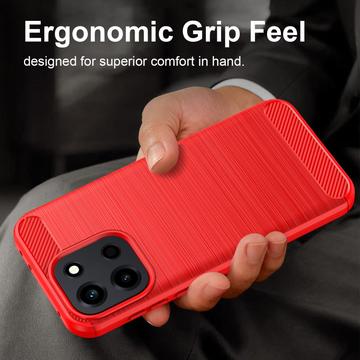 OnePlus Nord 6/Turbo 6/6V Børstet TPU Cover - Karbonfiber - rød