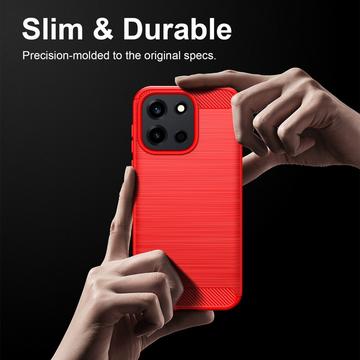 OnePlus Nord 6/Turbo 6/6V Børstet TPU Cover - Karbonfiber - rød
