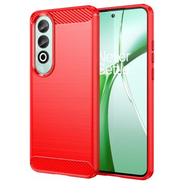 OnePlus Nord CE4 Børstet TPU Cover - Karbonfiber - Rød