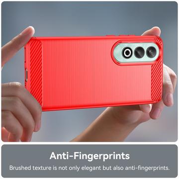 OnePlus Nord CE4 Børstet TPU Cover - Karbonfiber - Rød