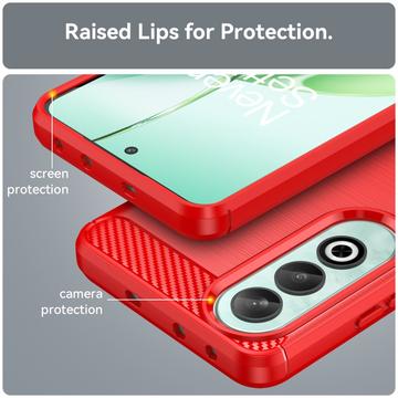 OnePlus Nord CE4 Børstet TPU Cover - Karbonfiber - Rød