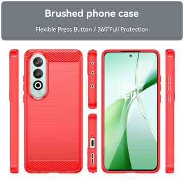 OnePlus Nord CE4 Børstet TPU Cover - Karbonfiber - Rød