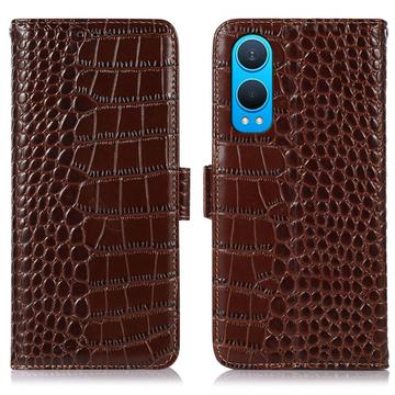 OnePlus Nord CE4 Lite/Oppo K12x Crocodile Series Læderpung med RFID - Brun