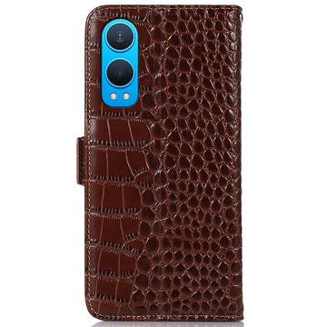 OnePlus Nord CE4 Lite/Oppo K12x Crocodile Series Læderpung med RFID - Brun