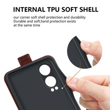 OnePlus Nord CE4 Lite/Oppo K12x Vertikal Flip Taske med Kortholder - Brun