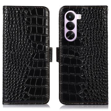 OnePlus Nord CE6 Lite/Realme P4x Crocodile Series Læderpung med RFID - Sort