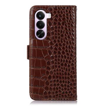 OnePlus Nord CE6 Lite/Realme P4x Crocodile Series Læderpung med RFID - Brun