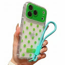 iPhone 17 Pro Max PC / TPU Cover med linsefilm og rem - Polka Dot - Grøn