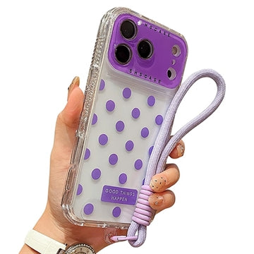 iPhone 17 Pro Max PC / TPU Cover med linsefilm og rem - Polka Dot - Lilla