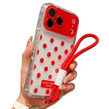 iPhone 17 Pro Max PC / TPU Cover med linsefilm og rem - Polka Dot - Rød