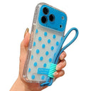 iPhone 17 Pro Max PC / TPU Cover med linsefilm og rem - Polka Dot - Sky Blå