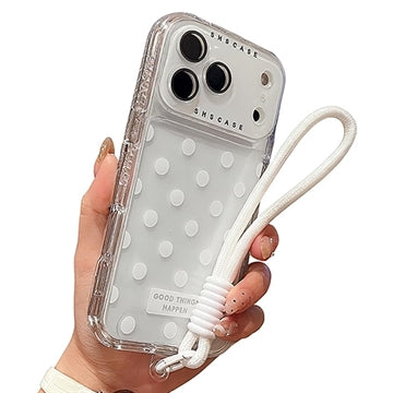 iPhone 17 Pro Max PC / TPU Cover med linsefilm og rem - Polka Dot - Hvid
