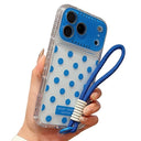 iPhone 17 Pro PC / TPU Cover med linsefilm og rem - Polka Dot - Blå