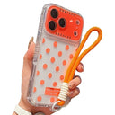 iPhone 17 Pro PC / TPU Cover med linsefilm og rem - Polka Dot - Orange