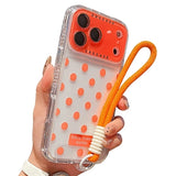 iPhone 17 Pro PC / TPU Cover med linsefilm og rem - Polka Dot - Orange