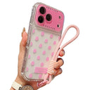 iPhone 17 Pro PC / TPU Cover med linsefilm og rem - Polka Dot - Pink