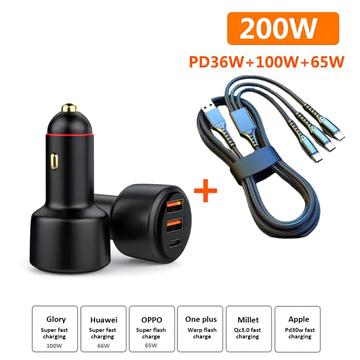 PD3.0 hurtigopladningsbiloplader 65W opladeradapter til cigarettænder 3-port 100W superbiloplader