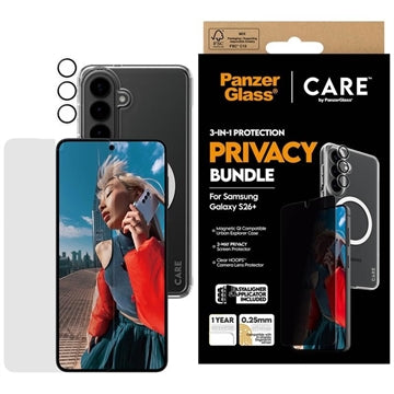 Samsung Galaxy S26+ PanzerGlass Care 3-i-1 privatlivspakke - gennemsigtig