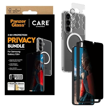 Samsung Galaxy S26+ PanzerGlass Care 3-i-1 privatlivspakke - gennemsigtig