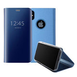iPhone X / iPhone XS Luksus Series Mirror View Flip Cover - Blå