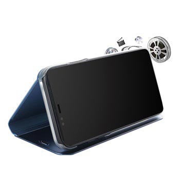 iPhone X / iPhone XS Luksus Series Mirror View Flip Cover - Blå