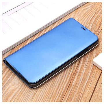 iPhone X / iPhone XS Luksus Series Mirror View Flip Cover - Blå