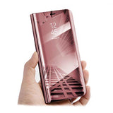 iPhone X / iPhone XS Luksus Series Mirror View Flip Cover - Rødguld