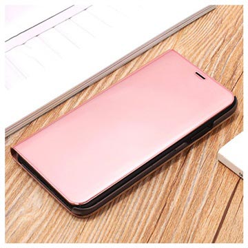 iPhone X / iPhone XS Luksus Series Mirror View Flip Cover - Rødguld