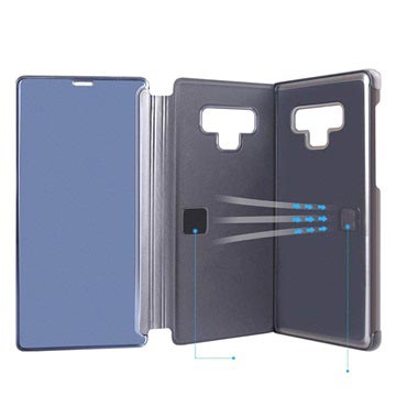 Luksus Series Mirror View Samsung Galaxy Note9 Flip Cover - Blå