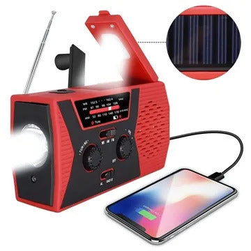 Transportabel Nødradio med Håndsving, 2000mAh Powerbank og SOS Alarm - Rød
