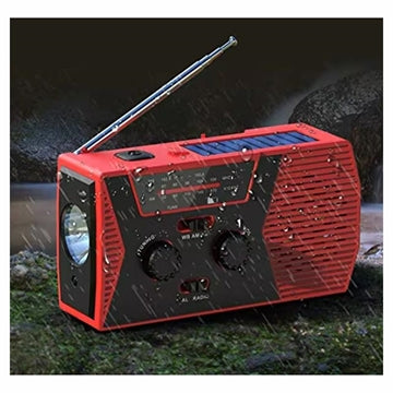 Transportabel Nødradio med Håndsving, 2000mAh Powerbank og SOS Alarm - Rød