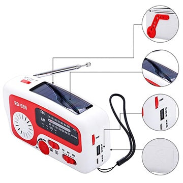 Transportabel Multifunktionel Nødradio med Håndsving, Powerbank RD-639