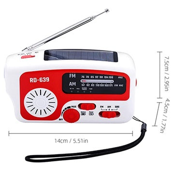 Transportabel Multifunktionel Nødradio med Håndsving, Powerbank RD-639