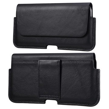 Premium Universal Læder Cover med Bælterem - 6.7" - Sort