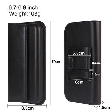 Premium universelt vandret hylster i læder med dobbelt magnetisk lukning - 6.7"-6.9" - Sort