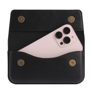 Premium universelt vandret hylster i læder med dobbelt magnetisk lukning - 6.7"-6.9" - Sort