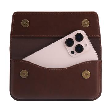 Premium universelt vandret hylster i læder med dobbelt magnetisk lukning - 6.7"-6.9" - Brun