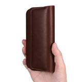 Premium universelt vandret hylster i læder med dobbelt magnetisk lukning - 6.7"-6.9" - Brun