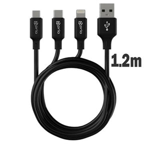 Prio High-Speed 3-i-1 Ladekabel - 1.2m - Sort