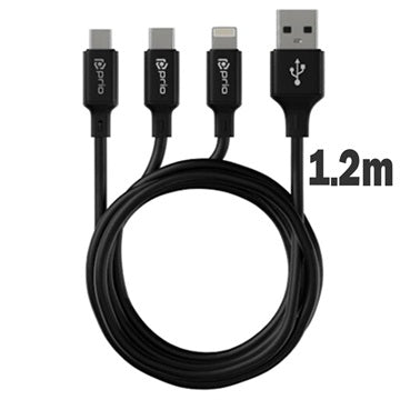 Prio High-Speed 3-i-1 Ladekabel - 1.2m - Sort