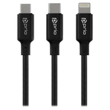 Prio High-Speed 3-i-1 Ladekabel - 1.2m - Sort