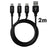 Prio High-Speed 3-i-1 Ladekabel - 2m - Sort