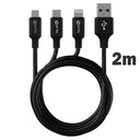 Prio High-Speed 3-i-1 Ladekabel - 2m - Sort
