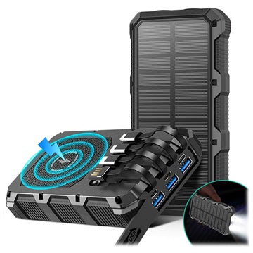 Psooo M2 Trådløs Solcelle Powerbank - 36800mAh - Sort