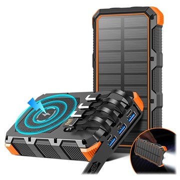 Psooo M2 Trådløs Solcelle Powerbank - 20000mAh - Orange