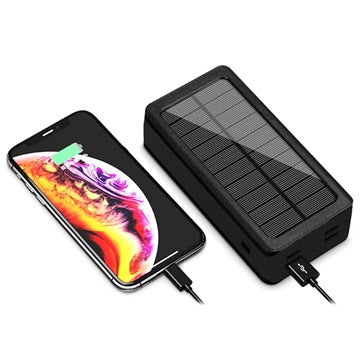 Psooo PS-400 Solcelle Powerbank - 4xUSB-A, 30000mAh - Sort