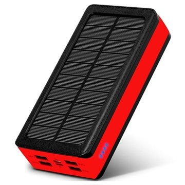 Psooo PS-400 Solcelle Powerbank - 4xUSB-A, 30000mAh - Rød