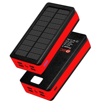 Psooo PS-400 Solcelle Powerbank - 4xUSB-A, 30000mAh - Rød