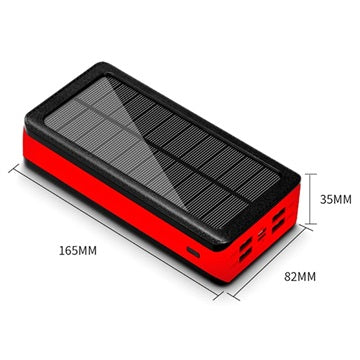 Psooo PS-400 Solcelle Powerbank - 4xUSB-A, 30000mAh - Rød